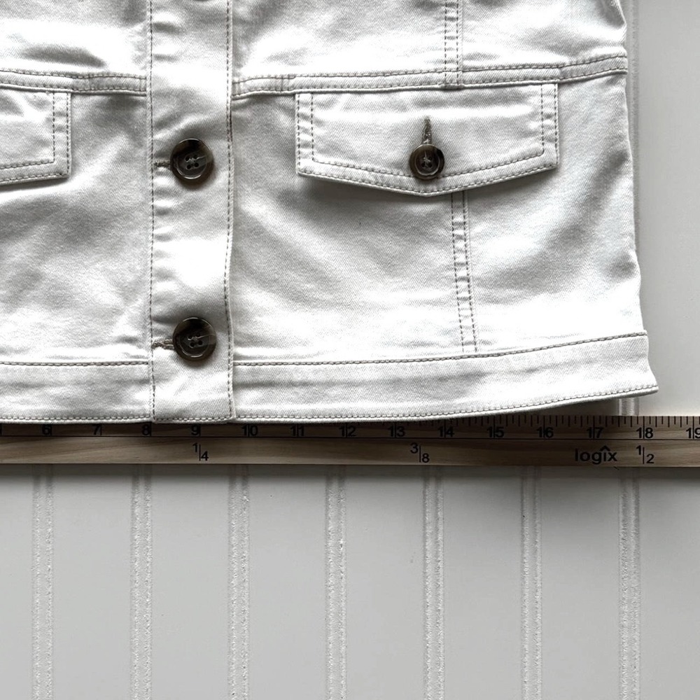 Talbots Denim Jacket SP Womens White NEW Button Up Collarless Pockets NWT - Picture 4 of 8